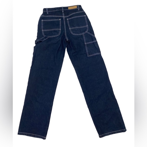 Cotton:On Womens 4 Blue White Stitch Carpenter Jean High Rise Straight Leg Loop - Picture 2 of 12